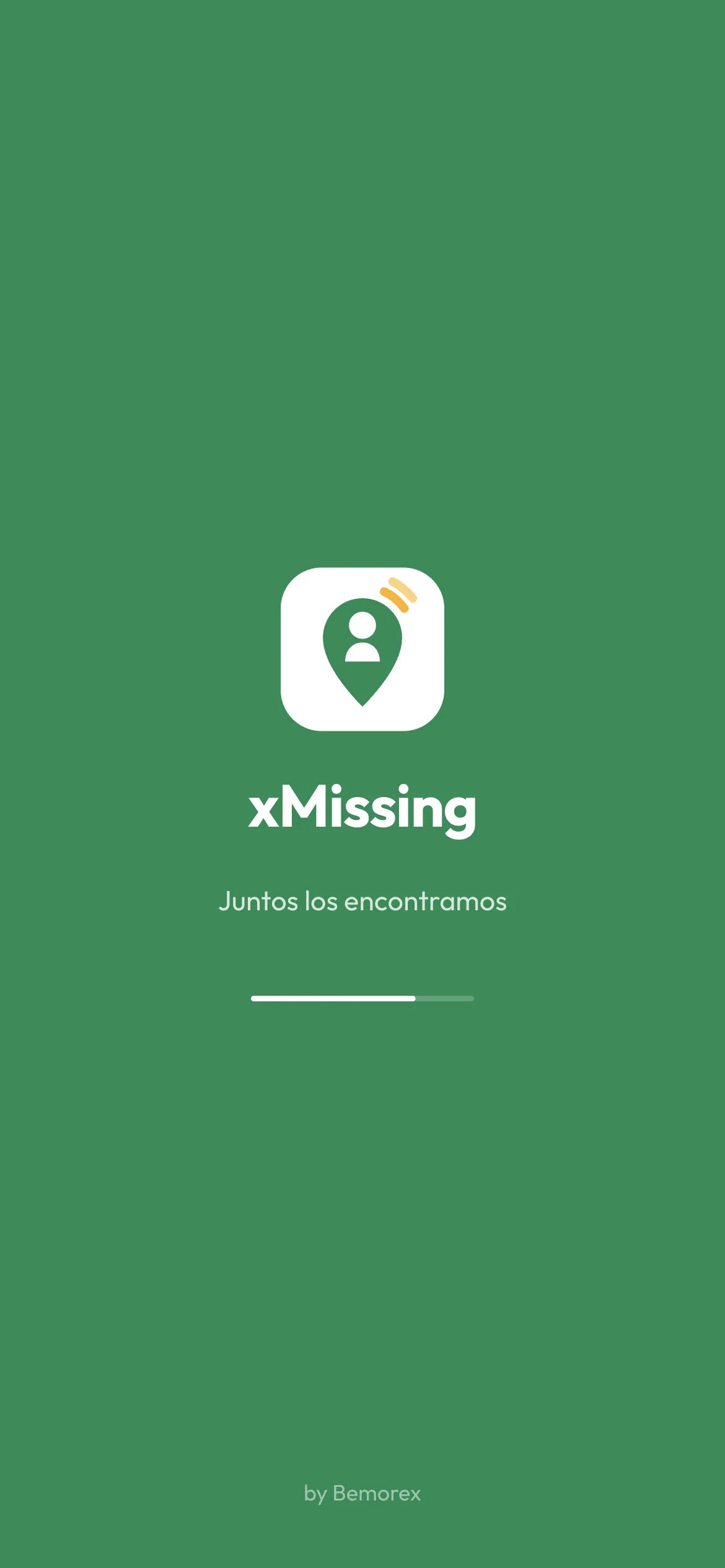 xMissing en el celular: pantalla de inicio con el logo