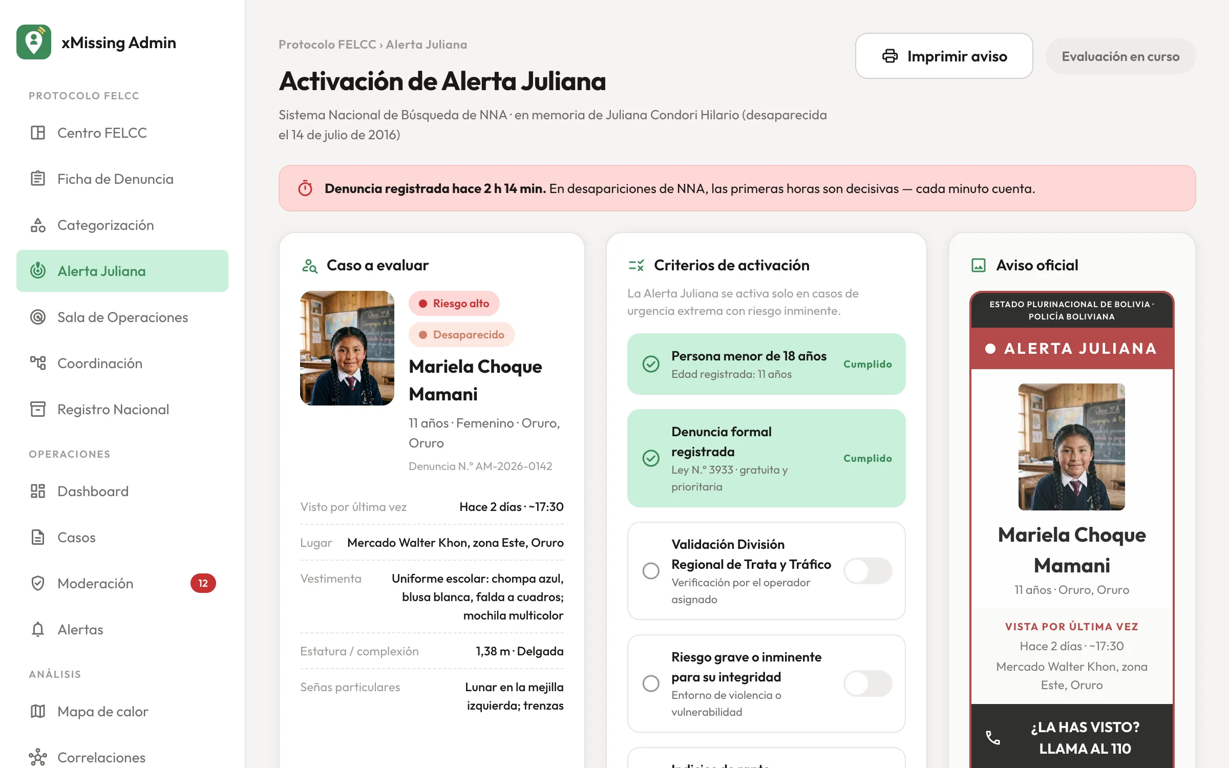 xMissing: activación de la Alerta Juliana