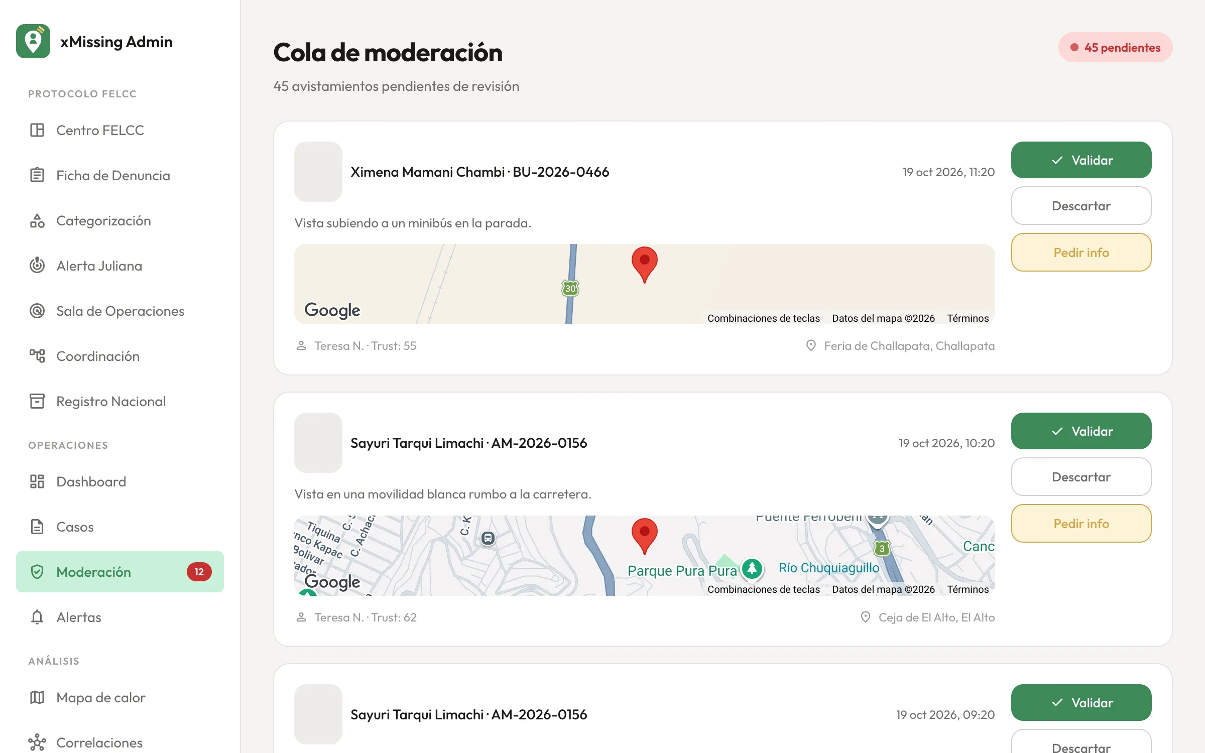 xMissing: cola de moderación