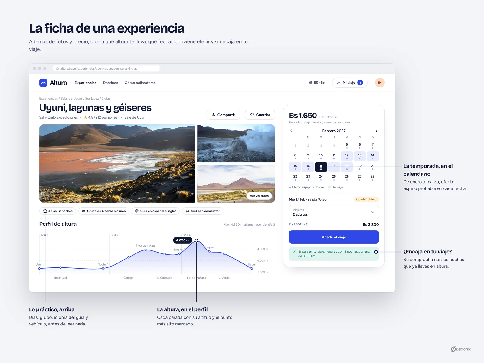Altura — web reservas viajes bolivia ficha experiencia anotada