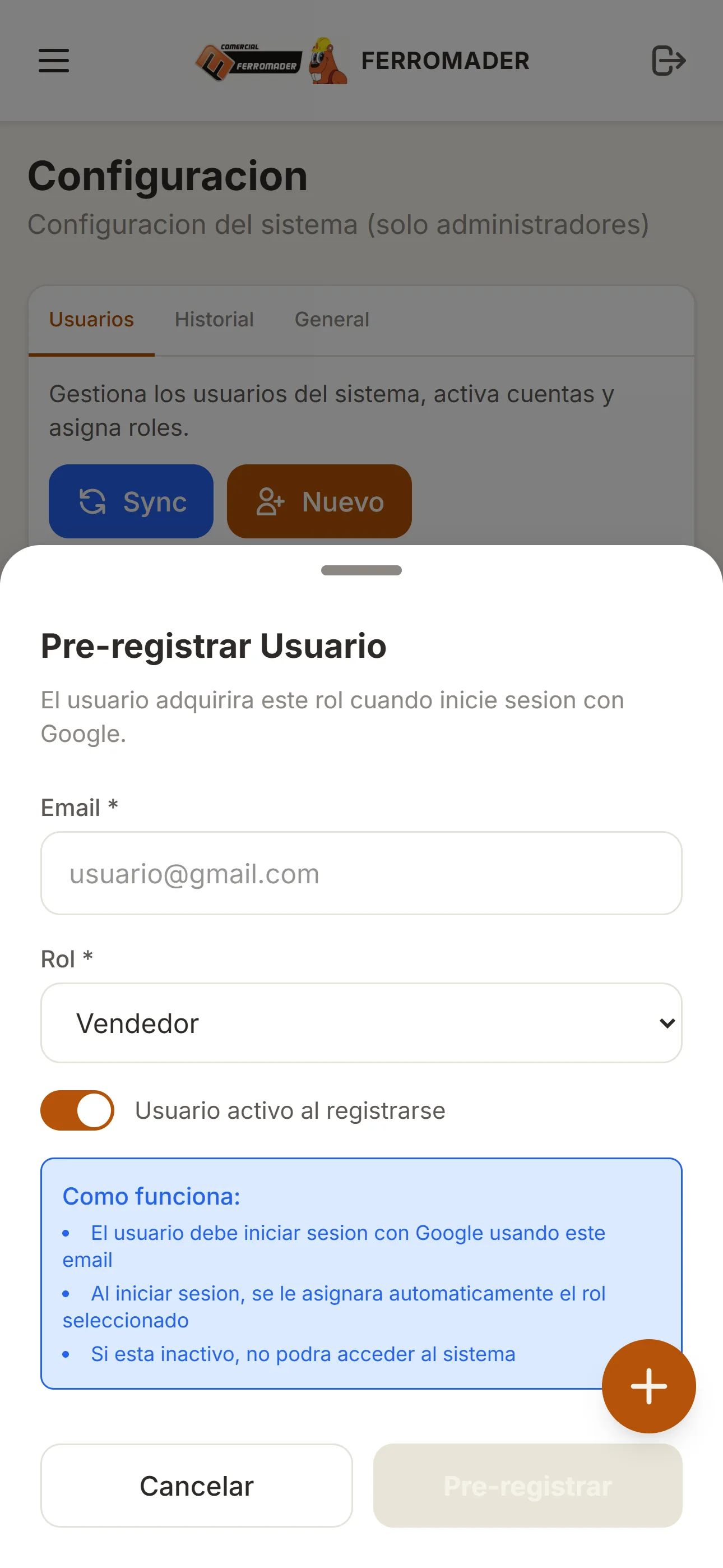 Ferromader — usuarios