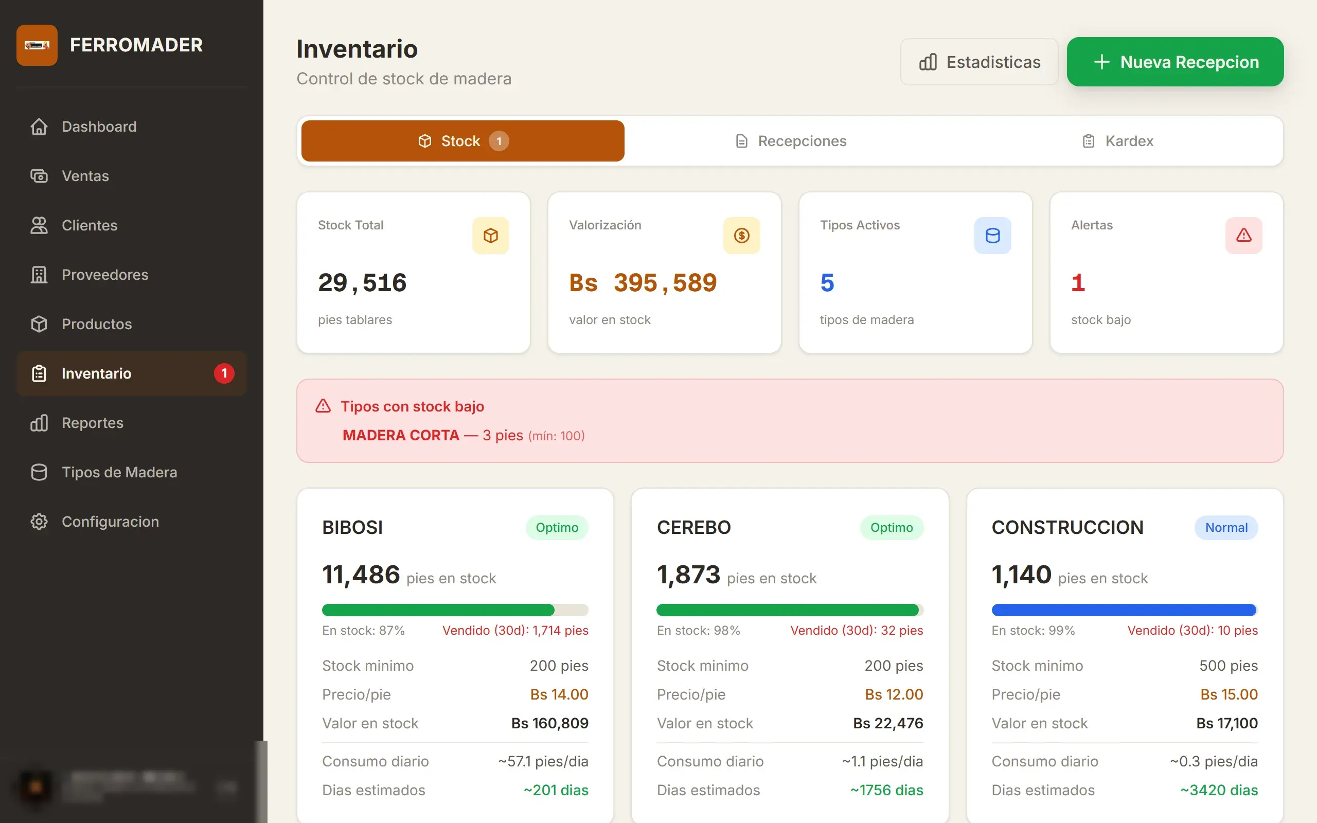 Ferromader — inventario