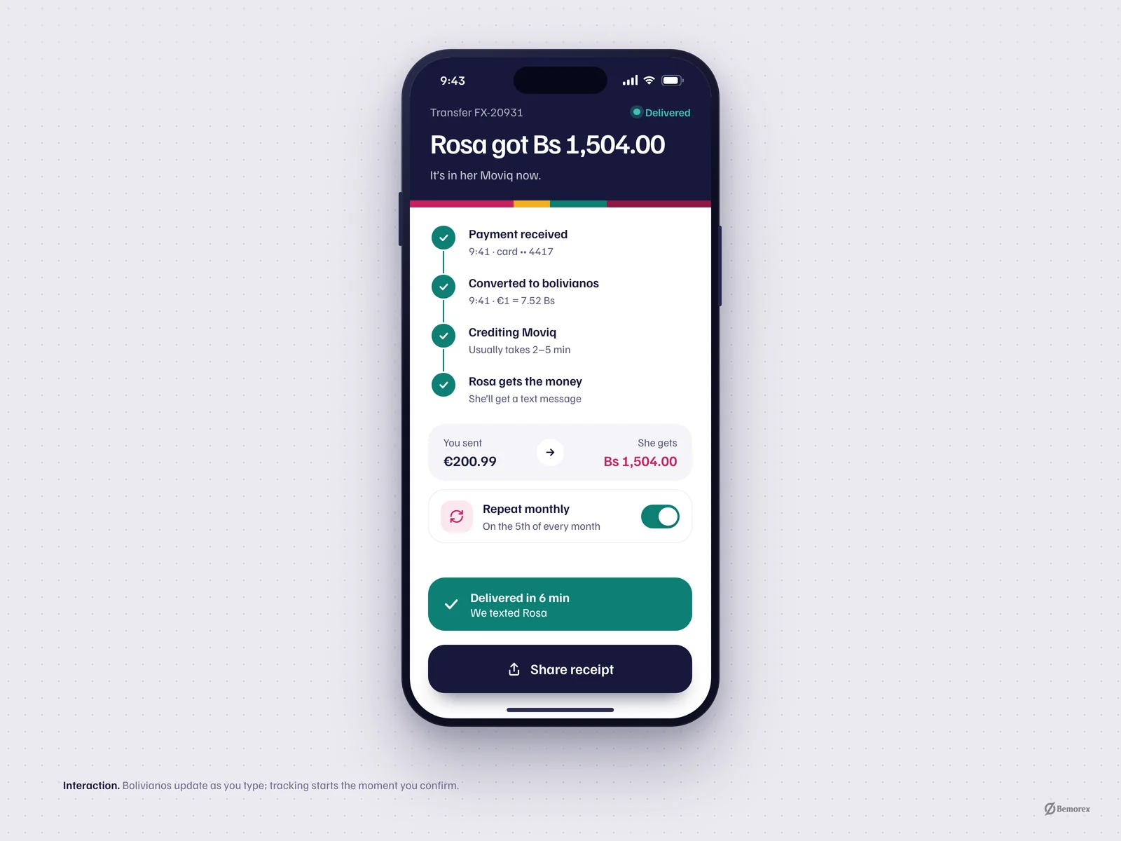 Fluxo — money transfer app transfer delivered