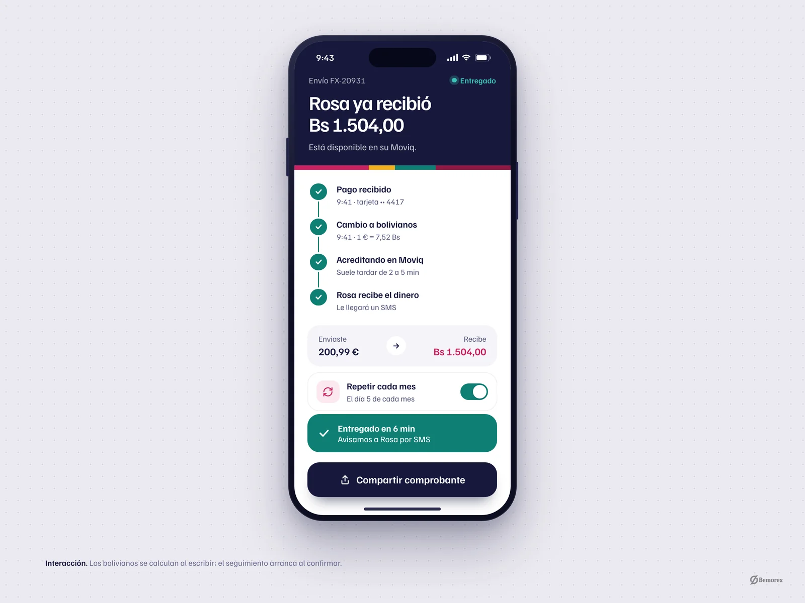 Fluxo — app envios dinero bolivia envio entregado
