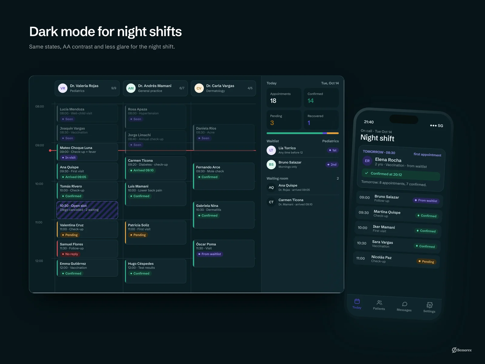Medora — clinic management software dark mode