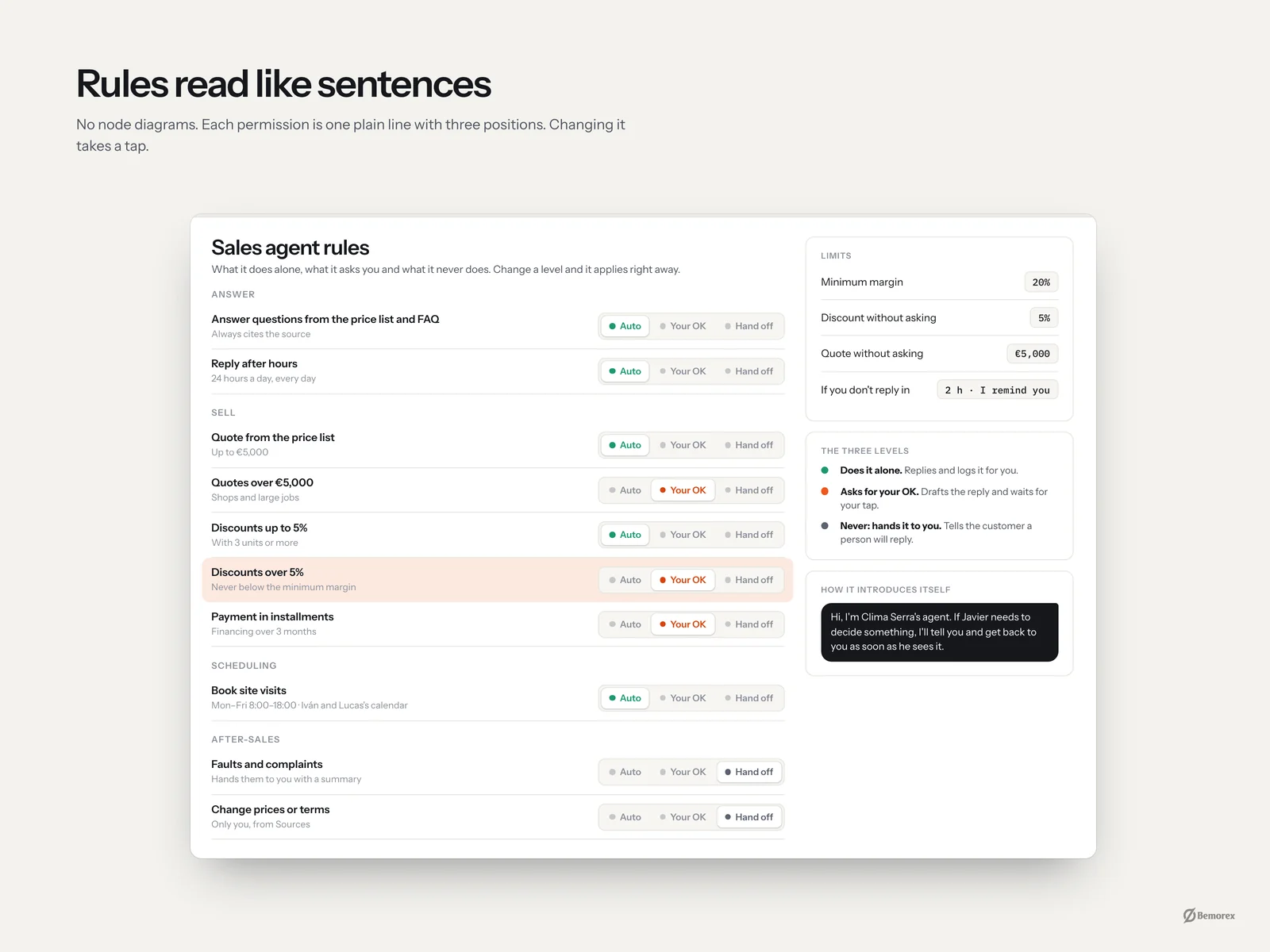 Operia — ai customer agent small business agent rules