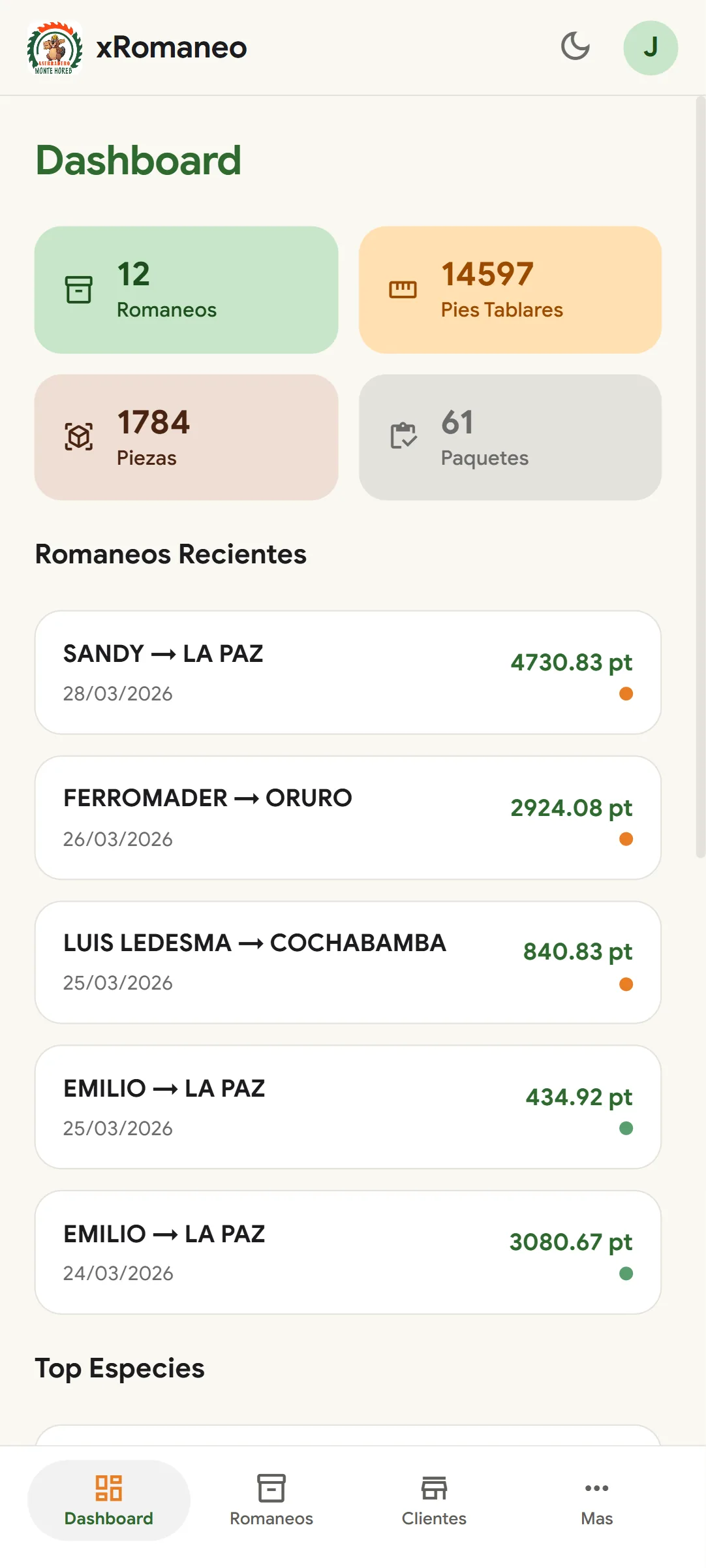 Romaneo — dashboard