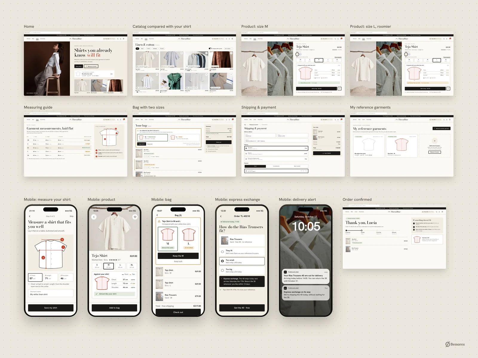 Threadline — fashion ecommerce store screens